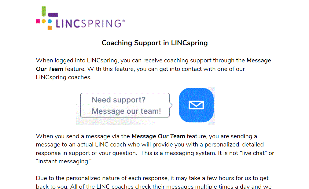 Coaching Support in LINCspring